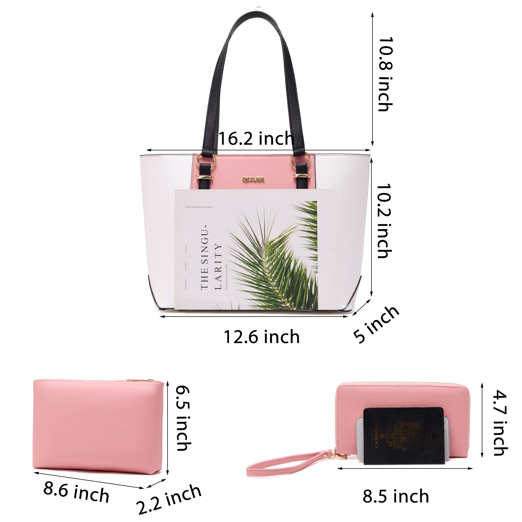 Juego de bolsos y carteras para mujer, bolsos de hombro, asa superior, bolsa de trabajo con cartera a juego, 3 piezas