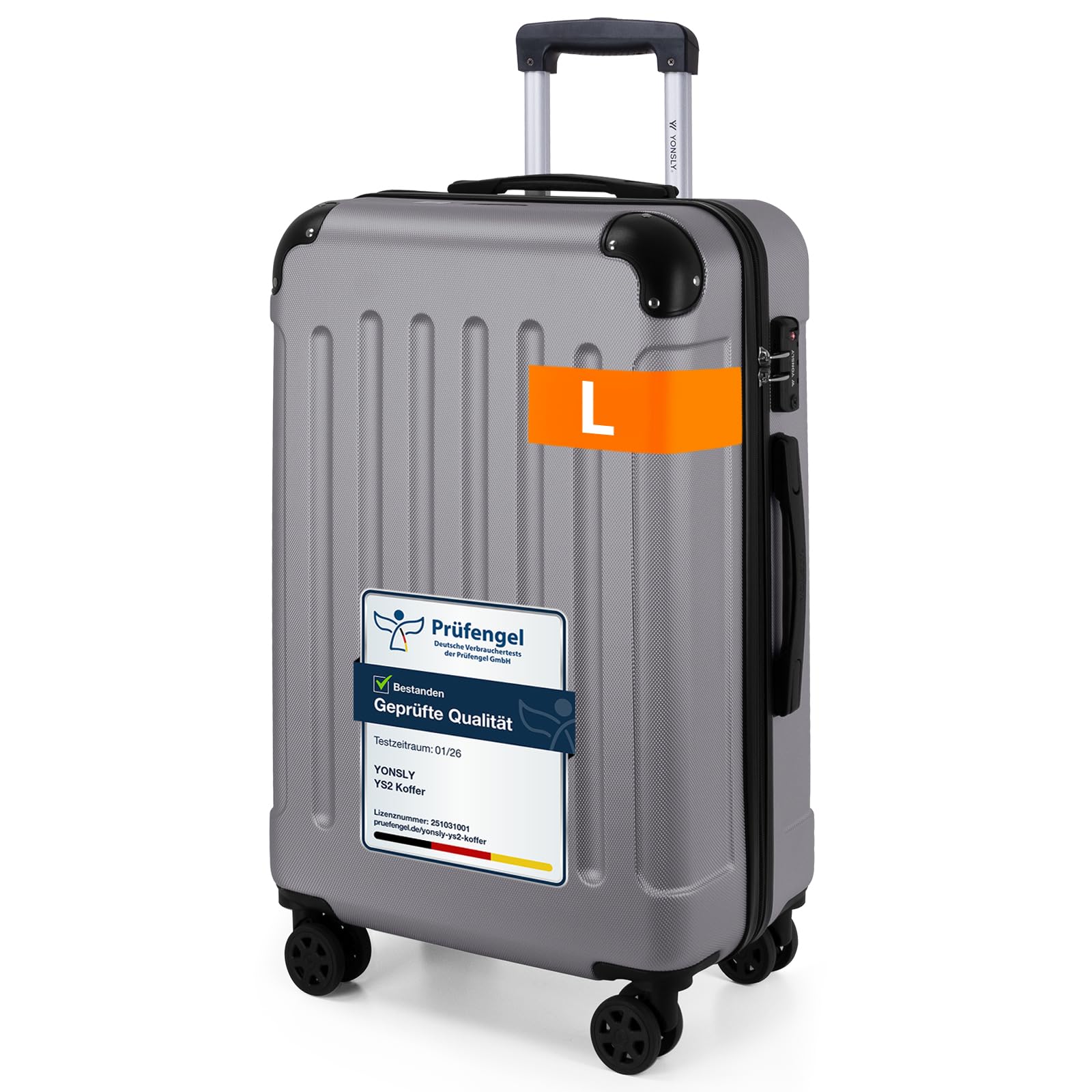 YONSLY Gepäck Reisekoffer, Trolley Rollkoffer Handgepäck, Hartschalenreisekoffer mit 360° Lenkrollen, Zahlenschloss, Mehrstufiger Teleskopgriff