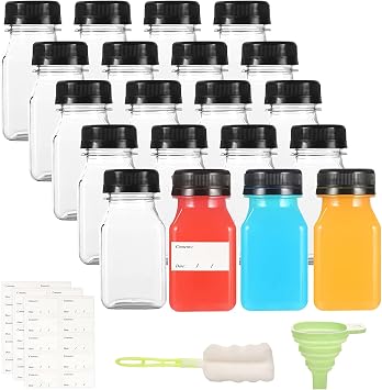 Yoosso 20 Pack 4OZ Plastic Juice Bottles with Lids, Clear Pet