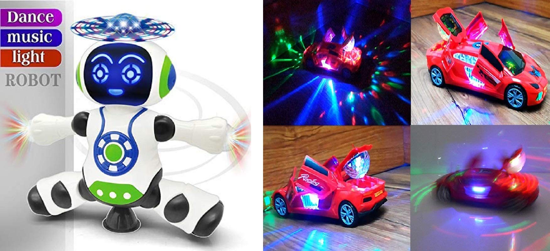 FunBlast Dancing Robot and Car for Kids, Toy with 360 Degree Rotation Door Opening Light Sound Toys for Boys and Girls 1