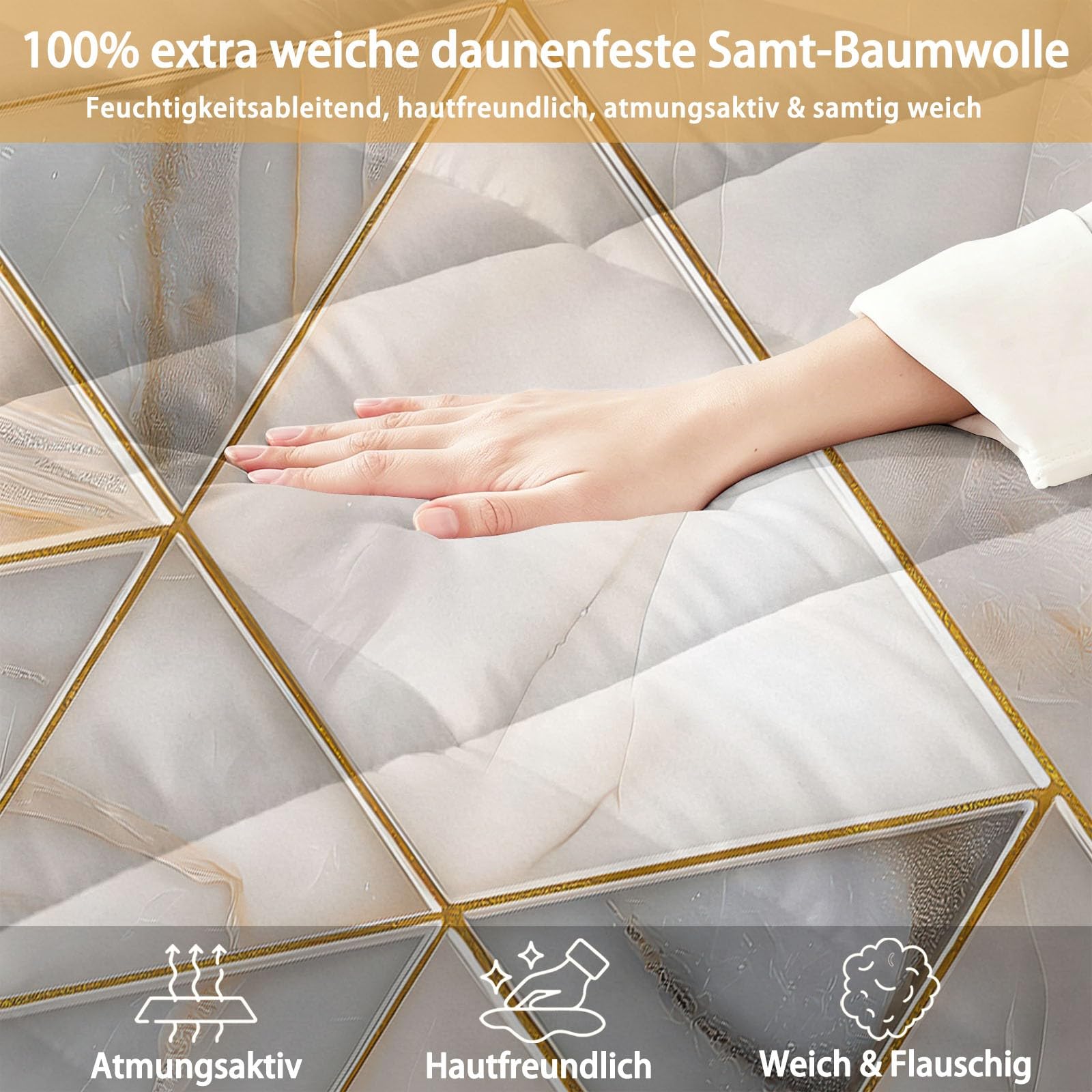 Copripiumino singolo senza copripiumino, design moderno e lussuoso, motivo geometrico a triangolo, reversibile, con federa abbinata, lavabile in lavatrice e ipoallergenico, grigio oro, 135 x 200 cm