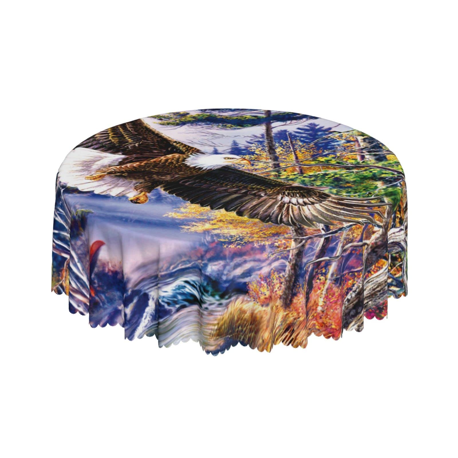 Lsjuee Flying Eagle Nature Round Tablecloth 60 Inch Printed Washable Tablecloth for Dining Party Holiday Fall Home Decorative