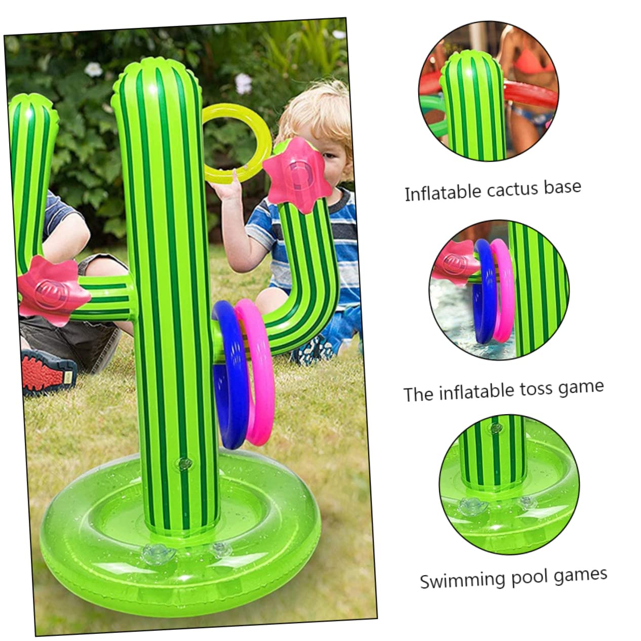 Sosoport Pool Toss Game Water Game Toy Inflatable Cactus Ring Toss 5pcs Set PVC Material for Family Fun