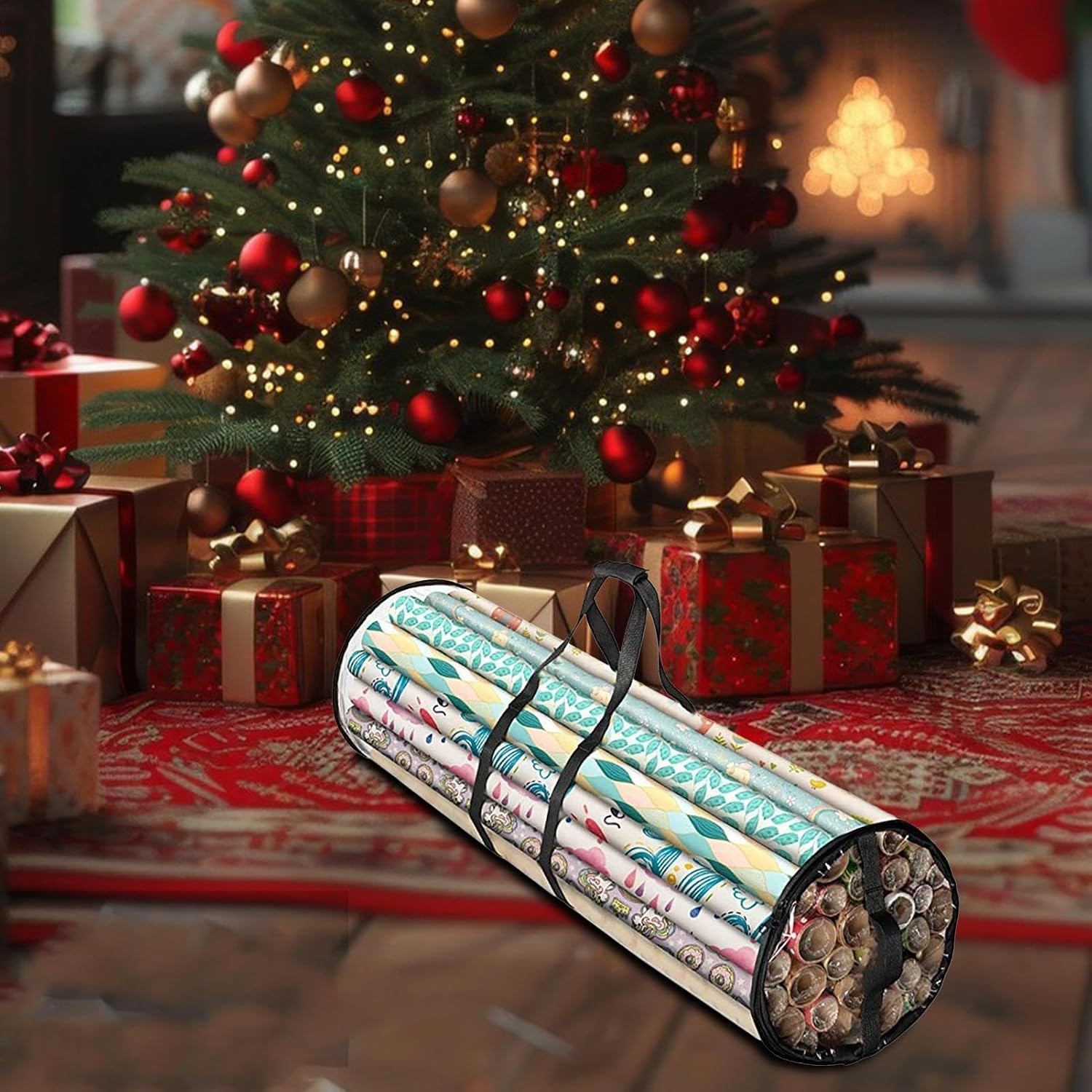 Wrapping Paper Holder Clear Window Handle Totes Organizer
