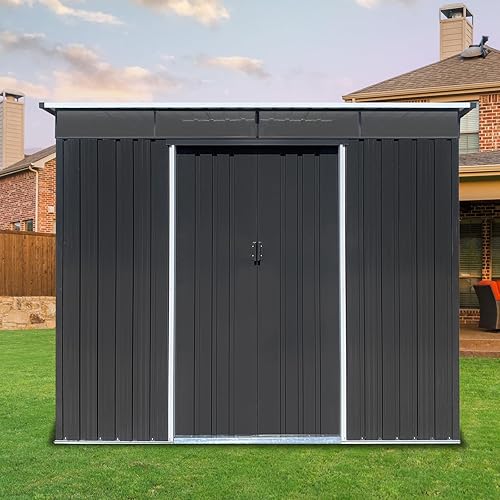 Miniatura 7 de Zevemomo Cobertizo de almacenamiento para exteriores de 8 x 6 pies, cobertizo de herramientas para todo tipo de clima con base de metal y puertas