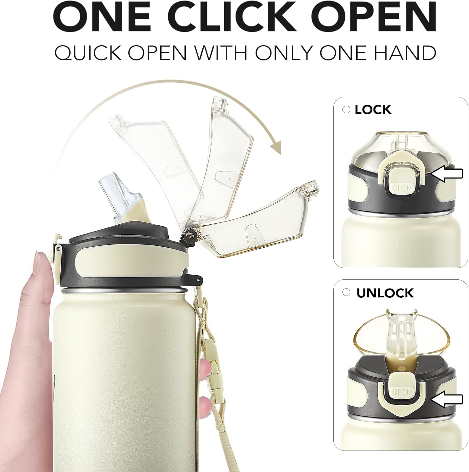 Enerbone 32 oz Insulated Water Bottle, Stainless Steel Bottle with Carrying Strap, Double-Wall Vacuum Insulation Design, Leakproof Sports Bottle with Straw, Keep Drinks Cold or Hot for Hours - Image 3