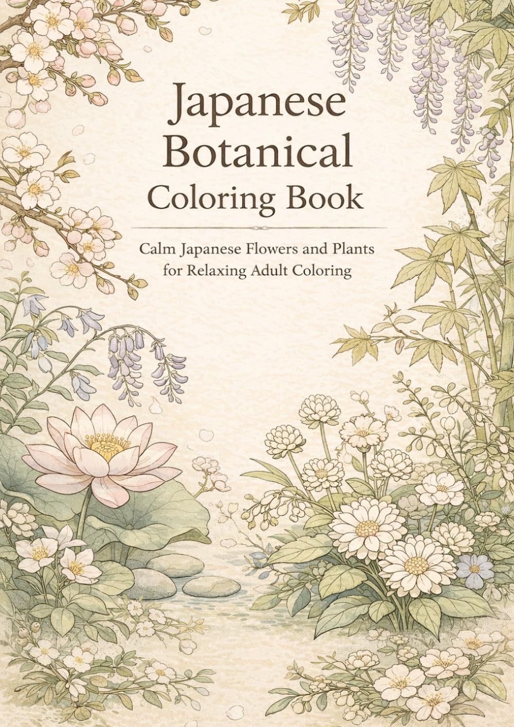 Japanese Botanical Coloring Book: Calm Japanese Flowers and Plants for Relaxing Adult Coloring