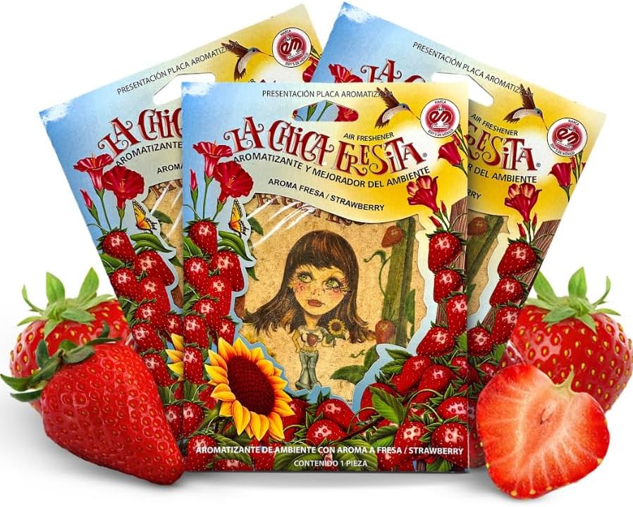 La Chica Fresita Air Freshener Original Plaque Long Lasting Scent 4" x 5" (Fresa, 100 Pack)