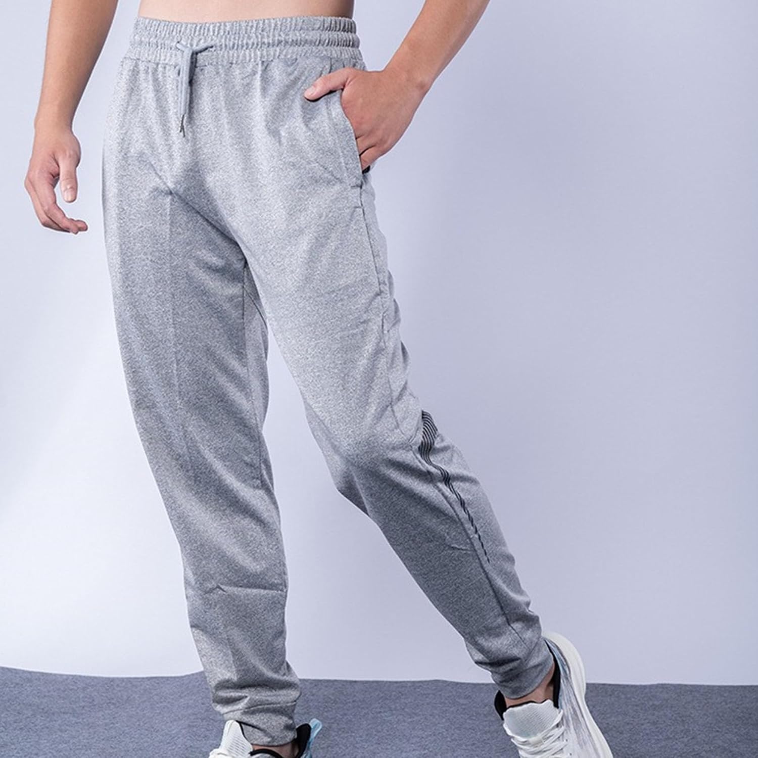 Men's Elastic Waist Quick Dry Athletic Pants Breathable Cotton Baggy Workout Pants Stretch Casual Hiking Trousers