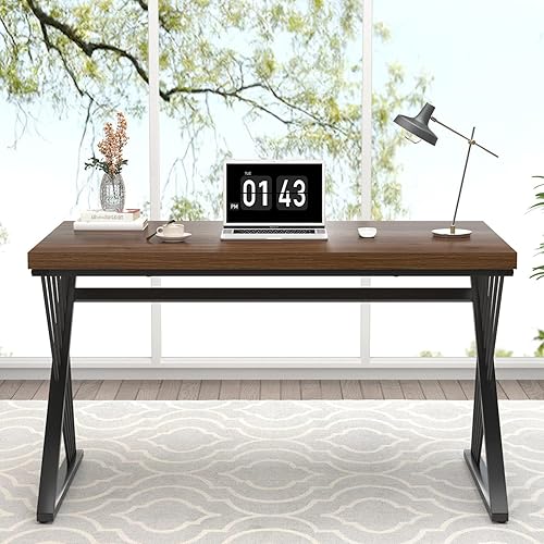 Miniatura 7 de FOLUBAN Escritorio de oficina en casa, mesa de trabajo moderna de madera y metal, escritorio industrial para computadora para dormitorio, sala de