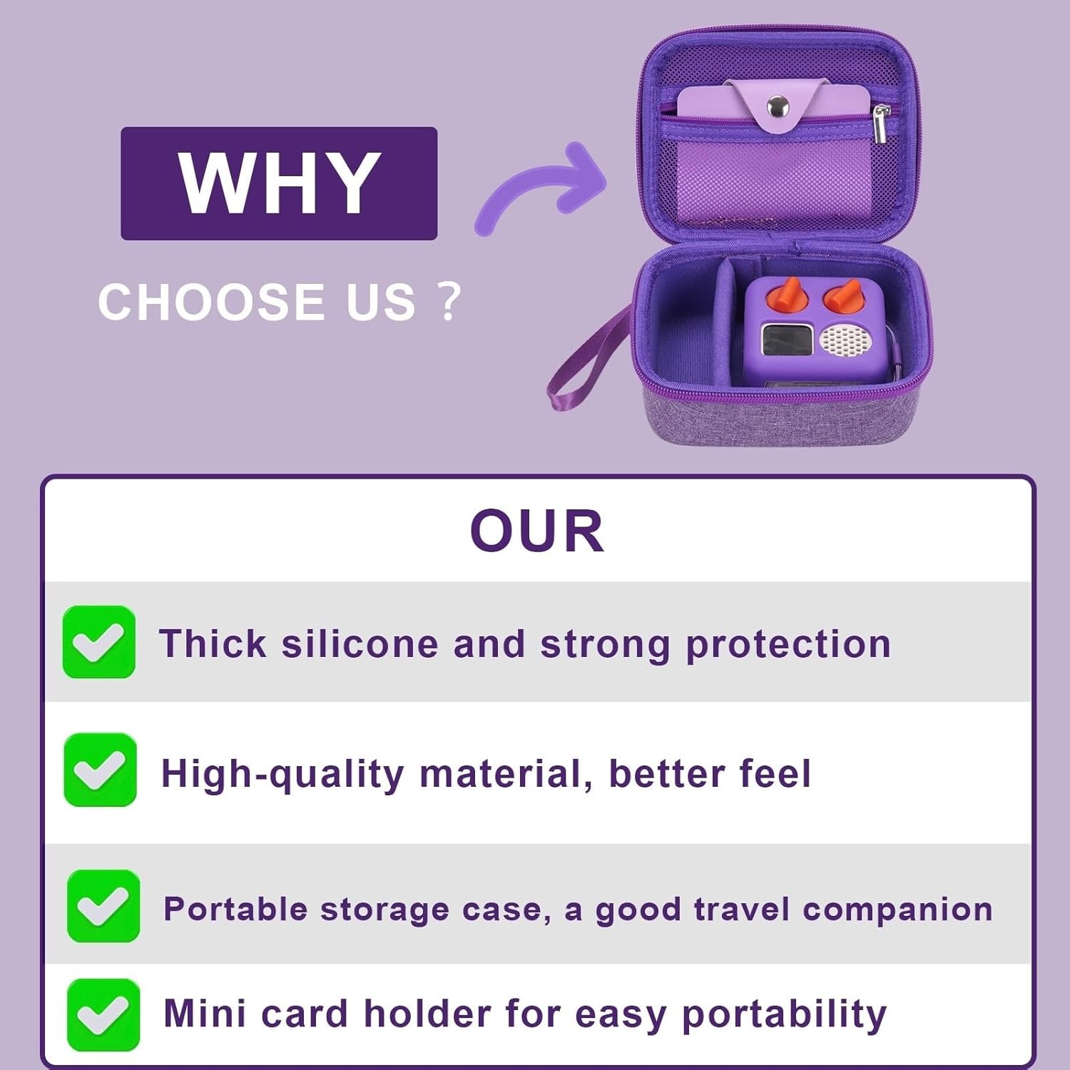 YouKnow Hard Case and Silicone Cover for Yoto Mini Player, Kids Audio Music Accessory with Card Case Holder for up to 10 Cards (Purple)