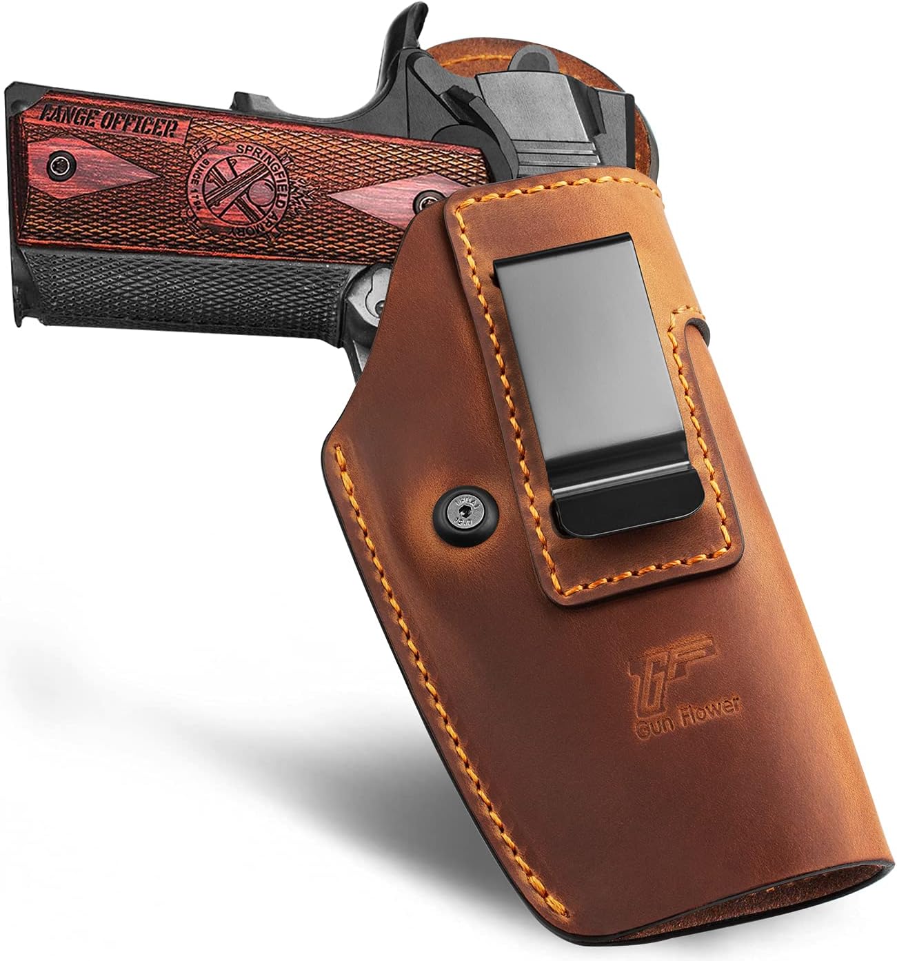 Full Grain Leather IWB Holster for Most 1911 Style Handguns 5" 4.25" 4" Barrel, Compatible with Kimber, Colt, Tisas, S&W, Sig, Springfield, S&W, Ruger SR, Remington & More,Not Fit Optics/Light