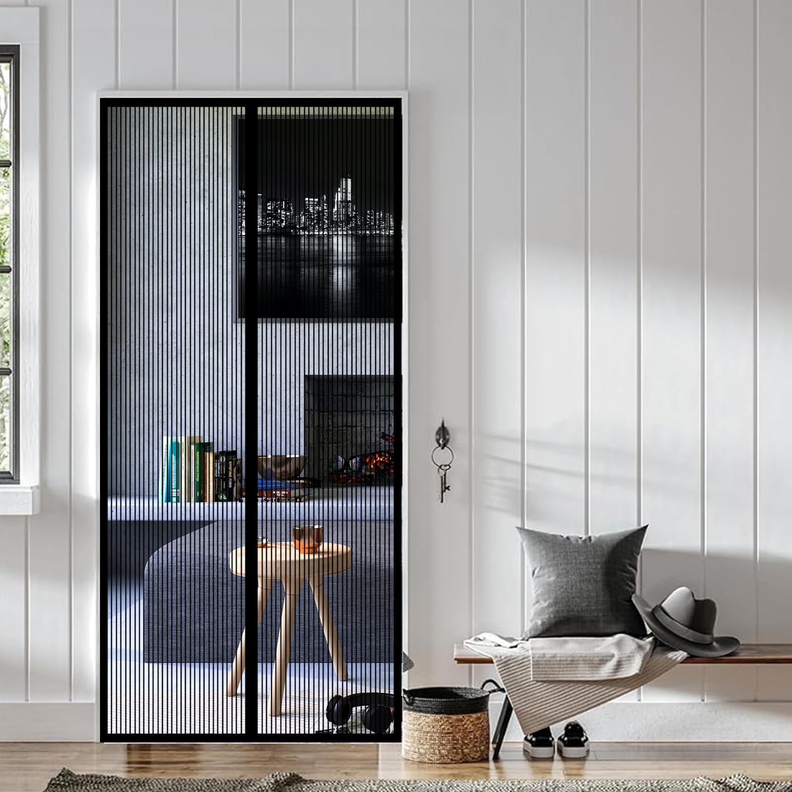 Fowong Tela Mosquitera MagnéTica Puerta Dormitorio Habitación 90 X 210cm, Corredera Cortina Malla Mosquitera Magnética, Apertura Lateral Izquierda O Derecha Autosellante Protege Niños, Negro