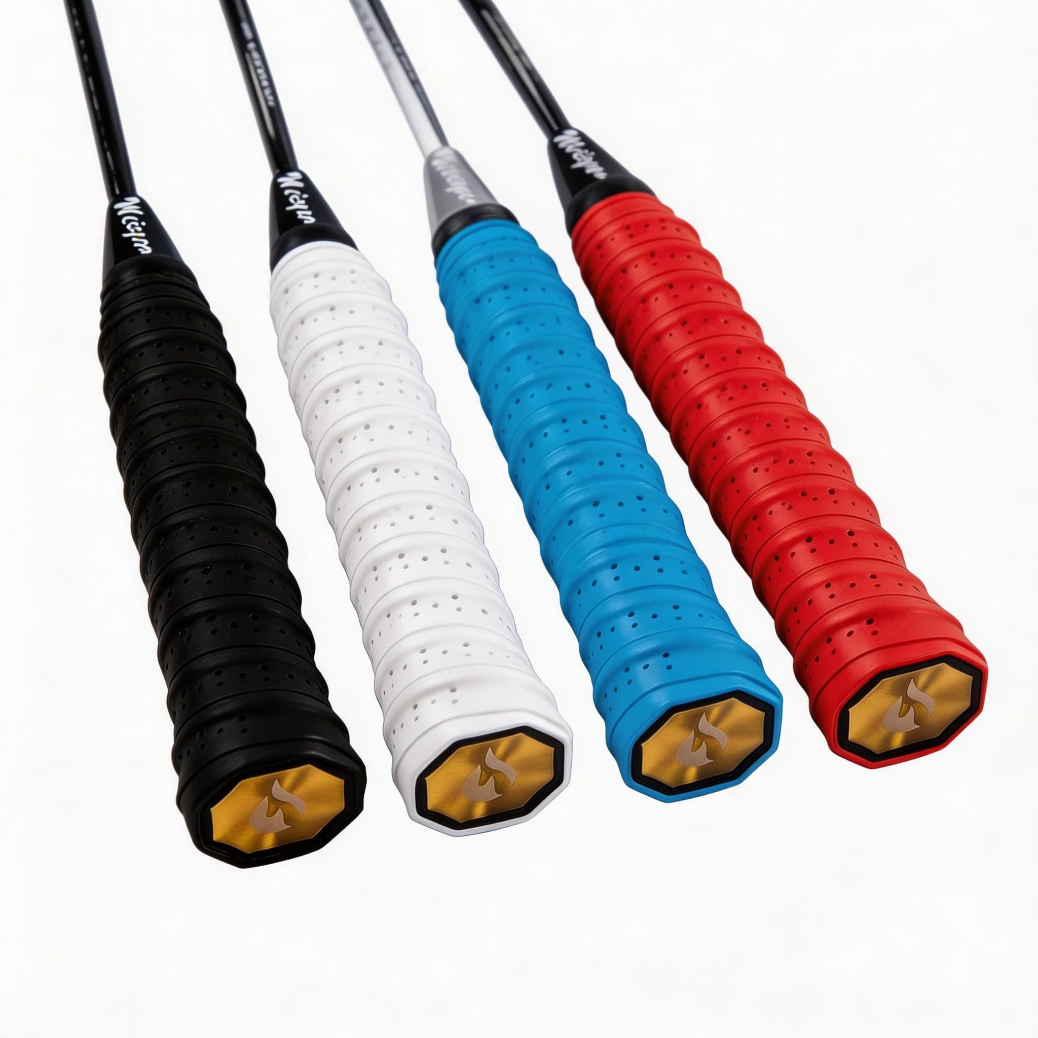 Lot de 4 bandes de préhension de badminton autocollantes en polyuréthane absorbant la transpiration, antidérapant et absorbant les chocs, pour raquettes de badminton, tennis et squash, 110 x 2,5 x 0,7
