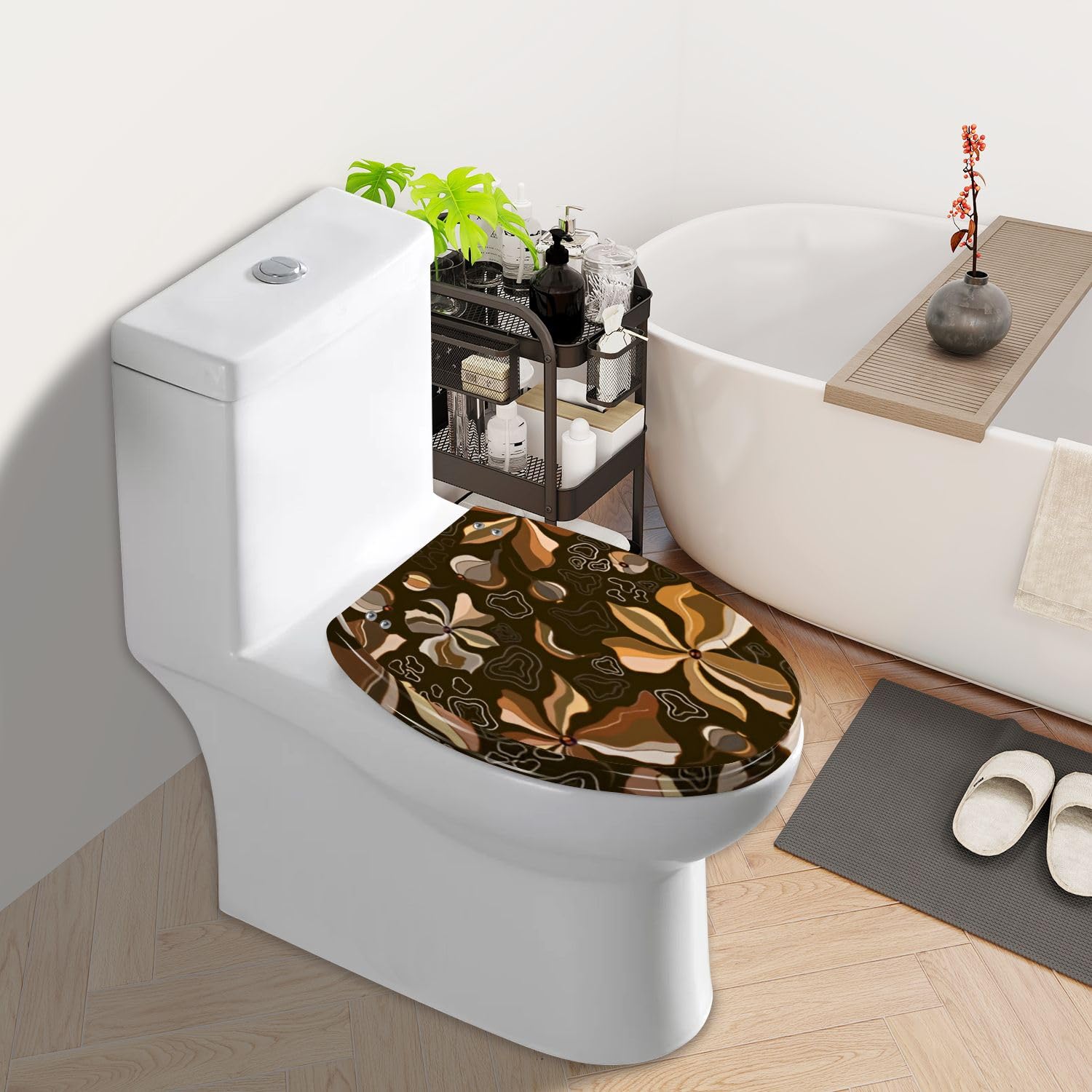 Elongated Toilet Seat Marble texture seamless pattern Brown yellow gold abstract Seamless Resin Toilet Seat Slow Quiet Close with Quick-Release Hinges Toilet Seat with Cover Easy to Clean Install