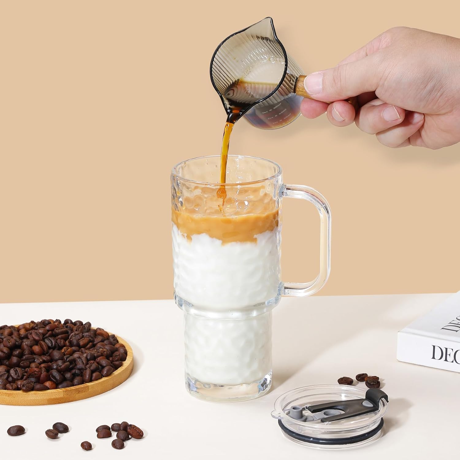 16 Oz Water Ripple Glass Tumbler Cup With Handle, 2 Pack Iced Coffee Cup For Cold/Hot Drinks, Modern Coffee Mug Mason Jar For Smoothies, Juice, Coffee, Tea - Image 7