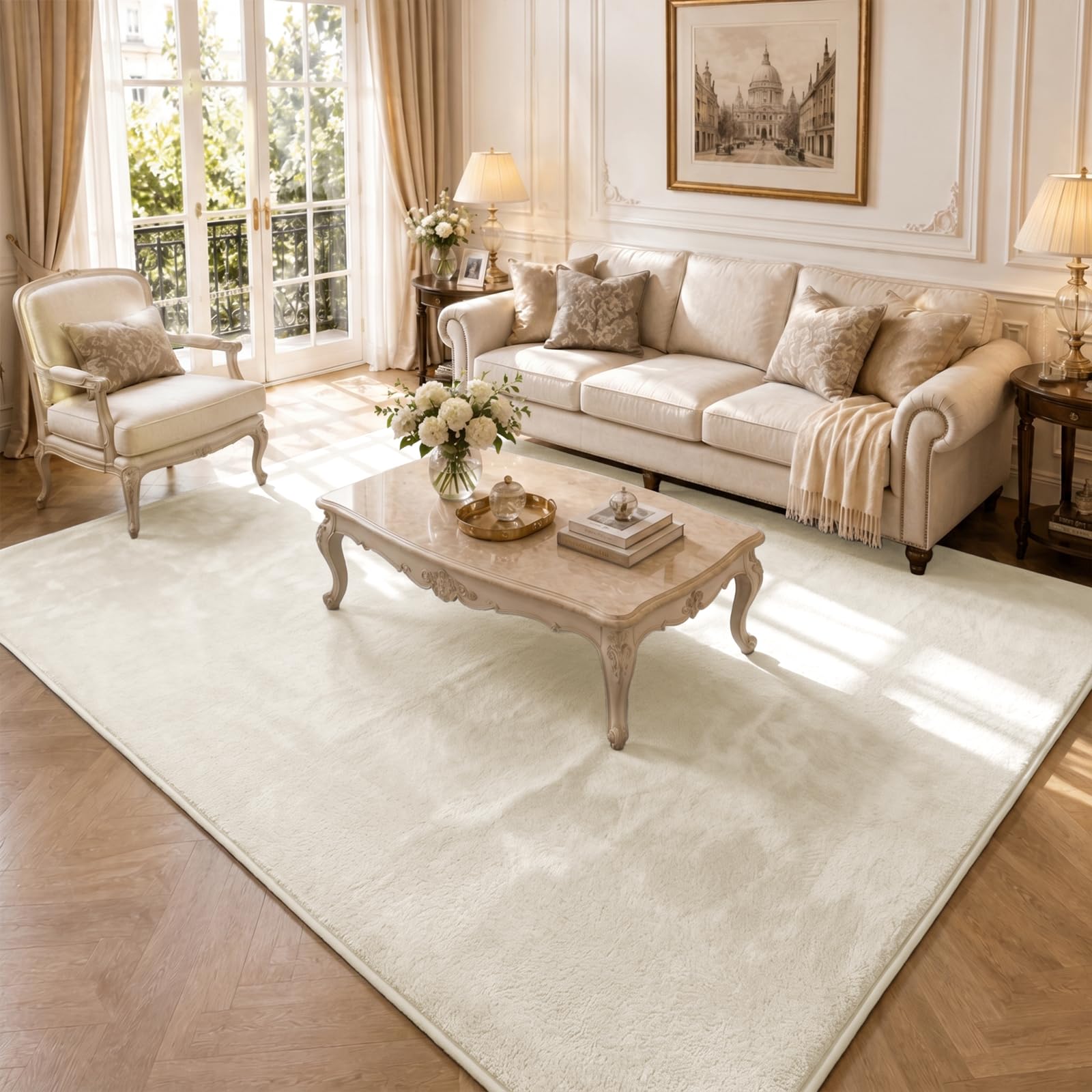 vounot ® Tapis de Salon Moderne Ultra Doux Tapis à Poils Ras Lavable en Machine avec Un sous-Tapis antidérapant fourni pour Le Salon la Chambre ou la terrasse 200x300cm Beige