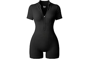 Women's Ribbed Short Sleeve Workout Jumpsuit