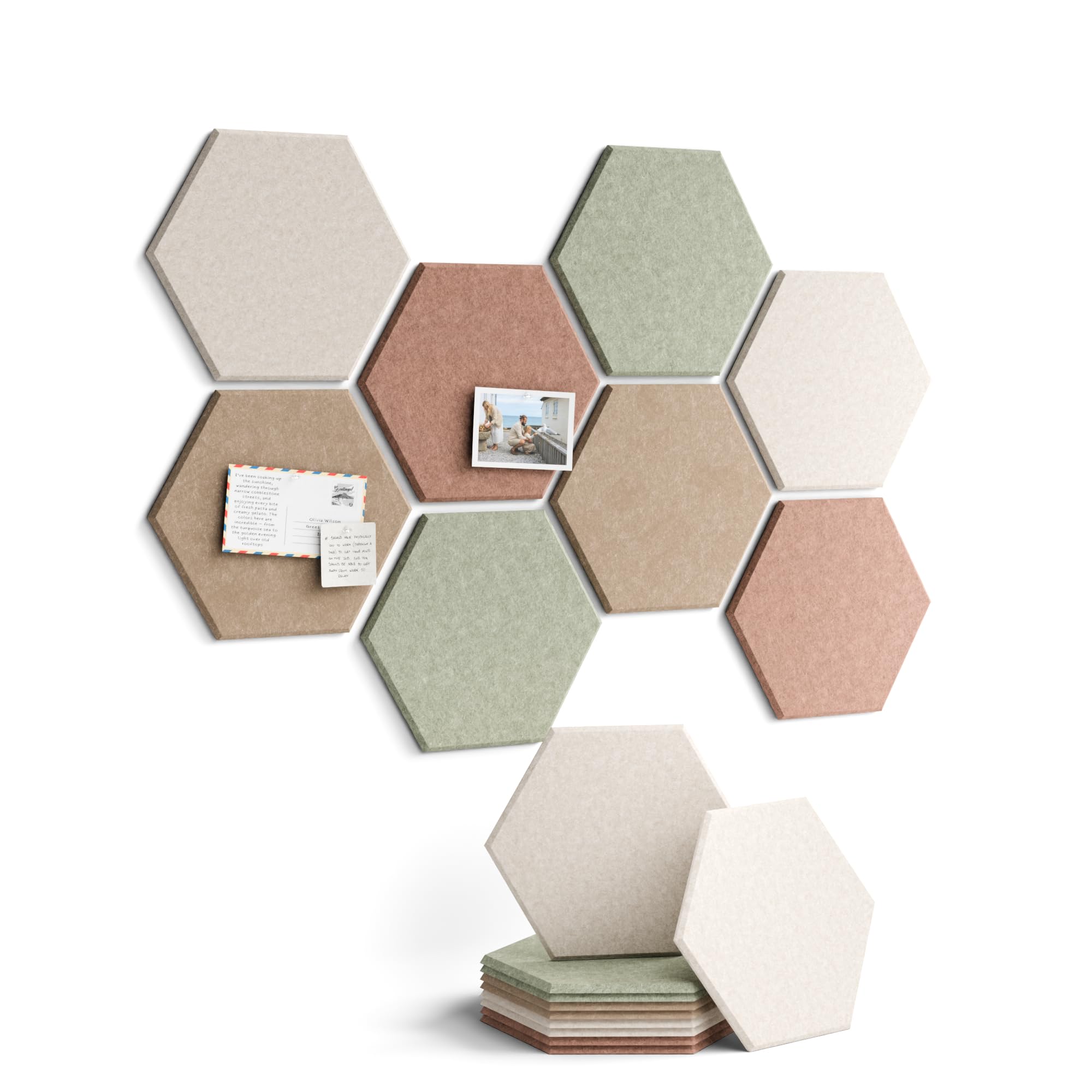 Fluxynara Hexagon Cork Board Alternative for Walls Decor-8-Pack Felt Bulletin Board Tiles,with 30 Pushpins,50 Adhesive Tabs for Office,Classrooms & Home Pin Board Felt Board-Boho — image 1