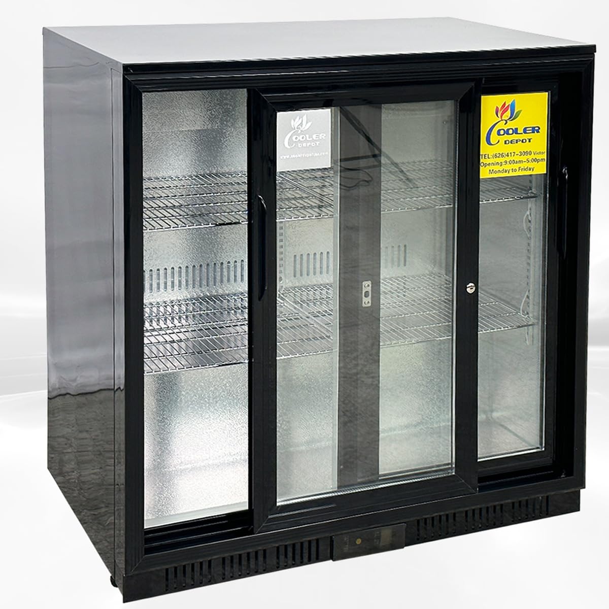 Beer Back Bar Cooler Commercial Refrigerator 35" Width, capacity 7.4 cuft (208L) Black Under Counter with Two 2 Sliding Doors NSF BB2S | Fridge.com