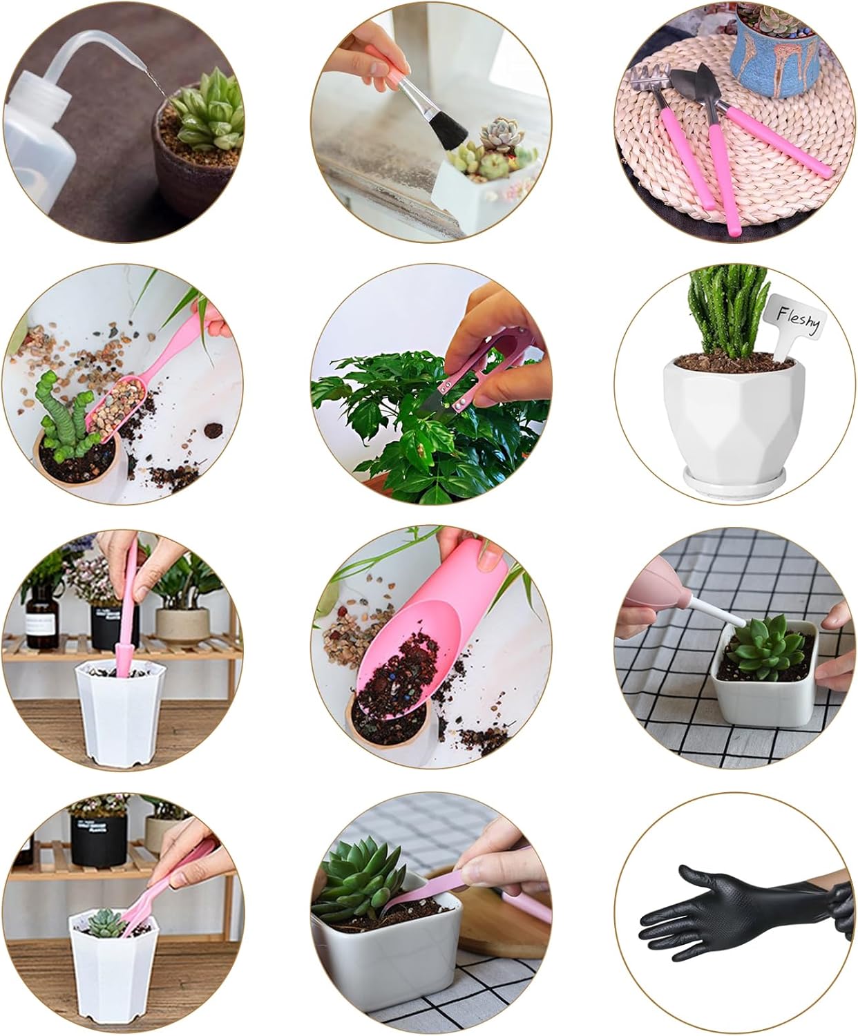 Melphoe 25Pcs Mini Garden Hand Transplanting Succulent Tools Set, 39.4" Thickened Repotting Mat & Plant Tag, Miniature Planting Indoor Fairy Care, Potting, Cactus, Houseplant Bonsai Tool Kit (Pink)