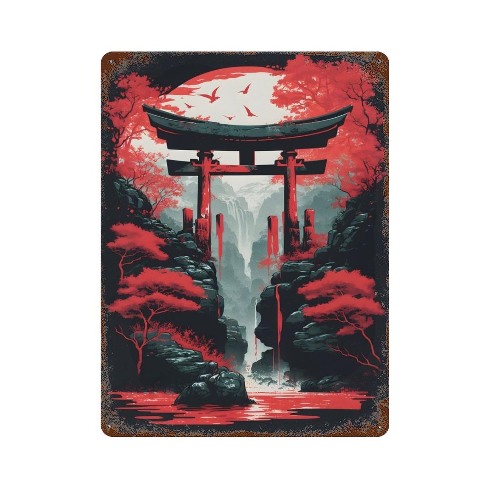 Torii Gate 4 Rustic Tin Plaque 15.7"x11.8", Ideal for Cafe, Home Bar And Lounge Decor