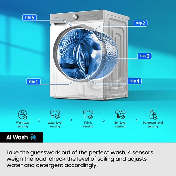Samsung Series 6 Washer Dryer, AI Energy, Wi-Fi enabled, 9/6kg 1400rpm, White,WD90DG6B85BEU1 [Energy Class A]