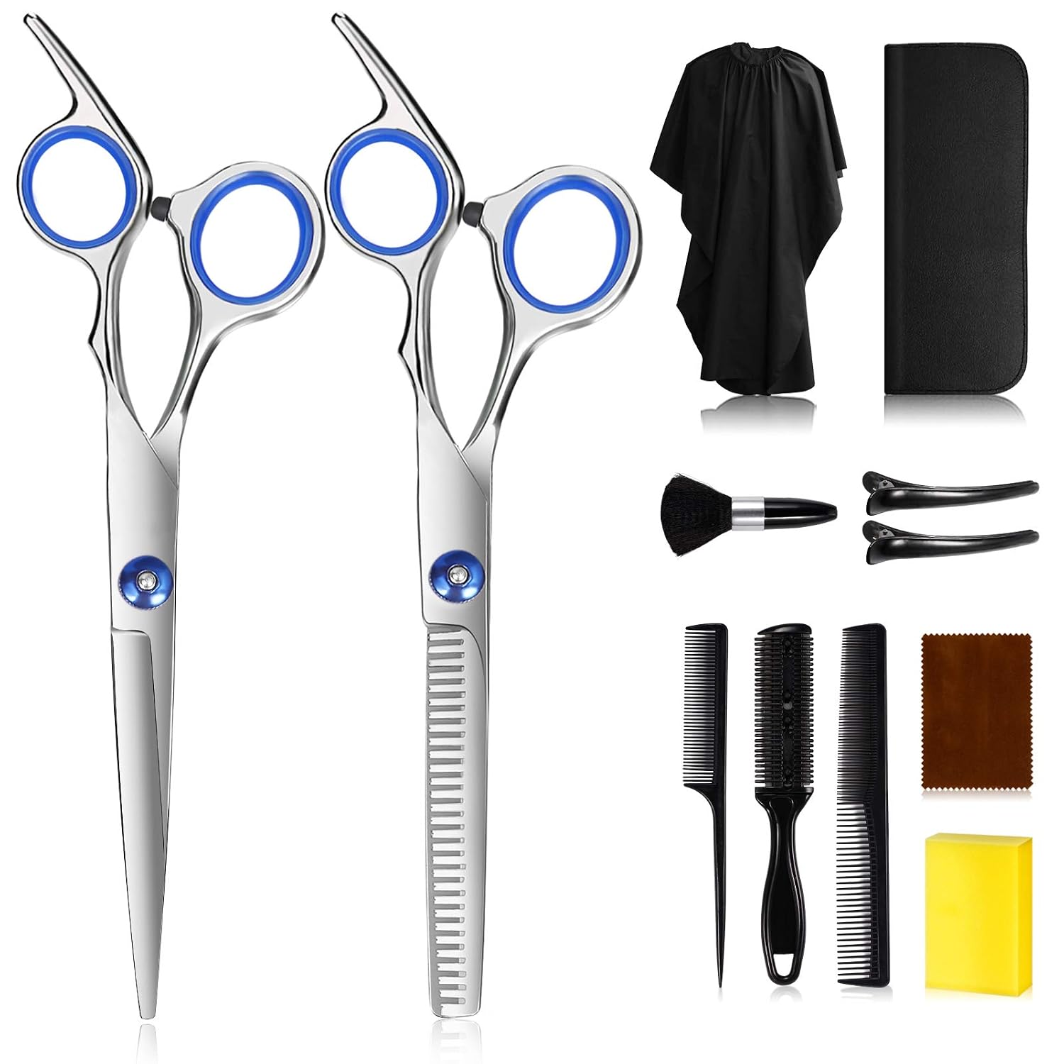 Adebena 12 Pcs Hair Cutting Scissors Set, Professional Hair Cutting Kit with Hair Scissors, Thinning Shears, Hair Razor Combs, Cape, Clips for Barber Salon Home Hair Shears for Women Men, Haircut Kit