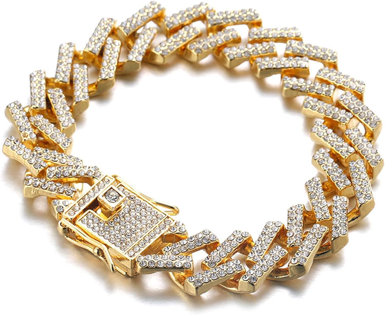 Halukakah Round Dial Diamonds Gold Watch Iced Out, Men's 18k Real Gold/Platinum White Gold Plated Quartz Wristband 9.5", with Cuban Link Necklace Bracelet Set Options, Free Giftbox