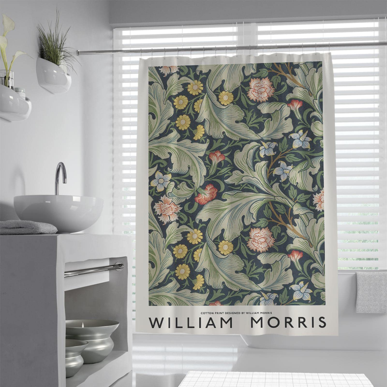FEIPUHOME Art Famous Painting Shower Curtain Print Classic Retro William Morris Abstract Painting Dry and Wet Separation Partition Curtain with Hooks 120x180cm