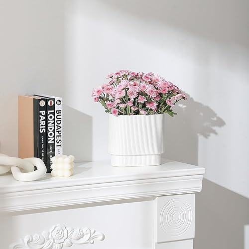 Miniatura 3 de YANWE1 Florero de cerámica blanca, jarrón decorativo, florero bohemio, jarrón moderno, jarrón acanalado, jarrón rectangular, jarrón de hierba de las