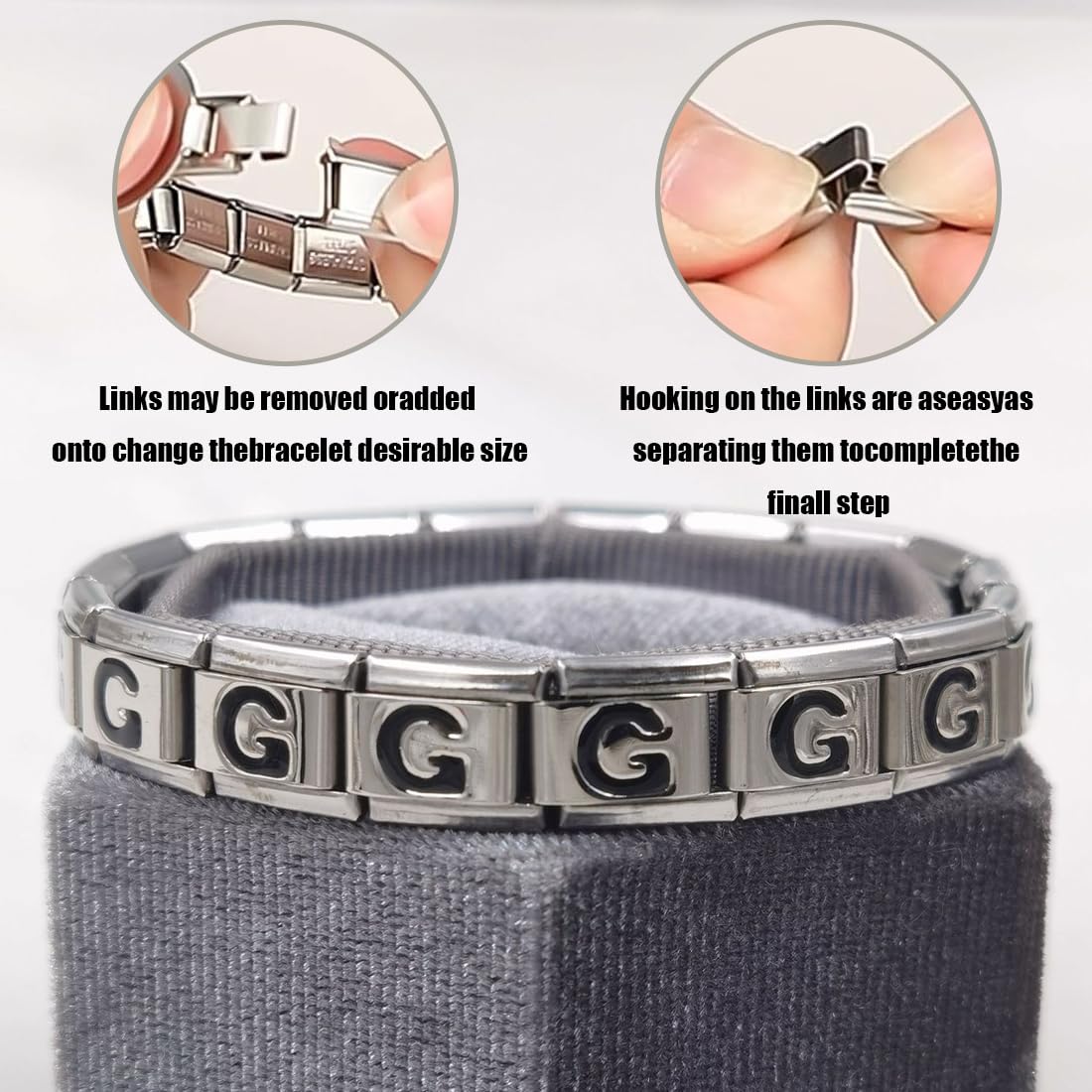 WeddHuis 1 pièce Italian Charms Lettre C Charm Armband Damen Abnehmbar hochwertigem Titan Stahl kreative Geschenkoption Laser G modulaire personnalisation (9 mm) (Acier Inoxydable)