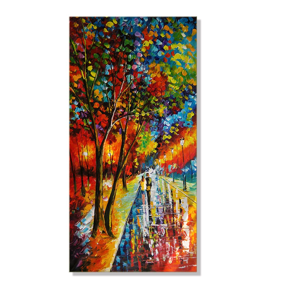 Mintura Arte Arte Arte Pintado a mano Calles Arboladas Por La Noche Arte De Pared Cuadro Sala De Estar Lienzo Acrílico Decoración Del Hogar Pinturas Al óleo Sobre Lienzo (120x240cm Sin Marco)