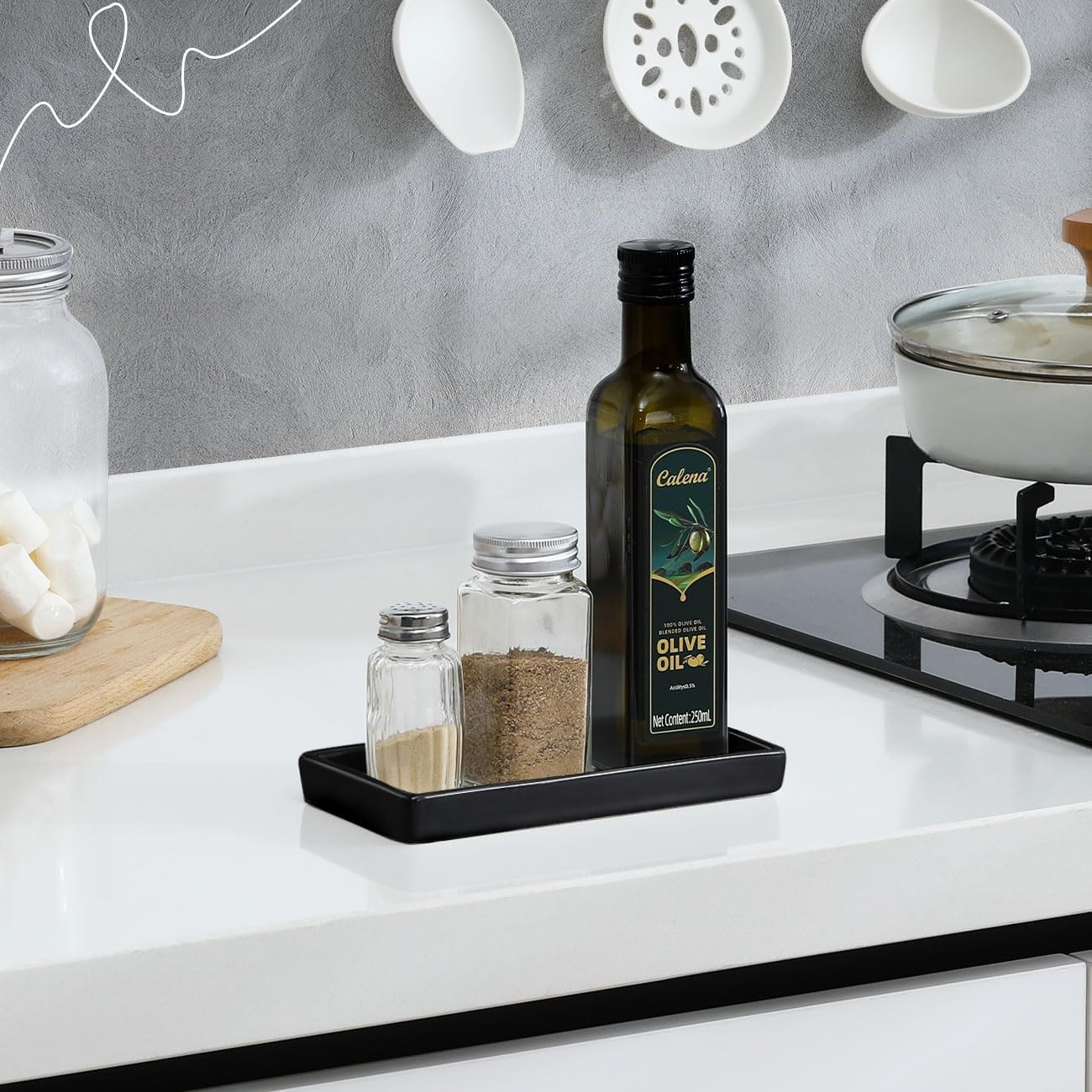 Luxspire Bathroom Vanity Tray, Mini Soap Dispenser, Small Ceramic Perfume and Jewelry Dish, Trinket Holder, Rectangle Candle Tray, Bath Organizer Kitchen Sink Narrow Soap Dish, Black - Image 8