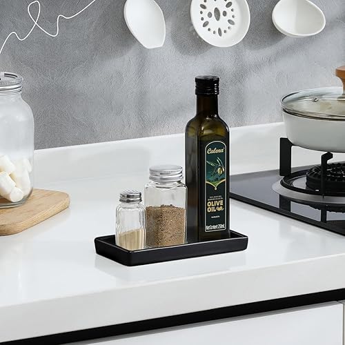 Miniatura 8 de Luxspire Bandeja de tocador de baño, bandejas de baño de cerámica de mármol de 12 pulgadas para encimera, bandeja dorada y blanca para tocador,