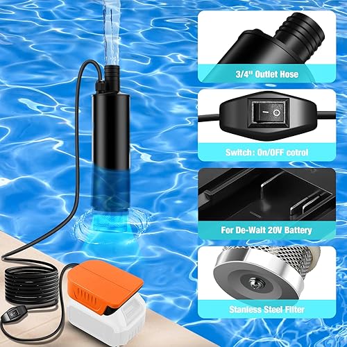 Miniatura 4 de Bomba de sumidero de aceiteagua inalámbrica compatible con batería Dewalt de 20 V 60 V, bomba de transferencia de agua inalámbrica de 120 W, bomba