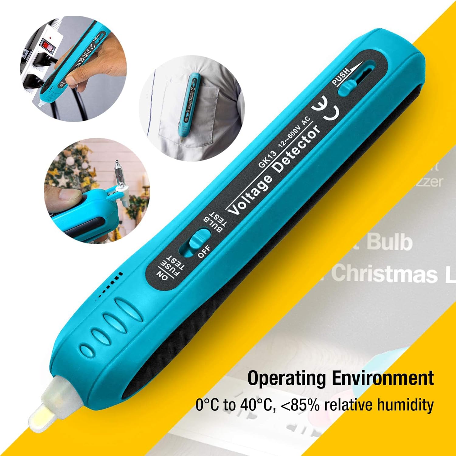 ALLOSUN Christmas Light Tester Bulb&Fuse Checker Gun 12-600 V AC Repair Non Contact AC Voltage Tester Light Bulb Removal Tool Fuse Bulb Tester