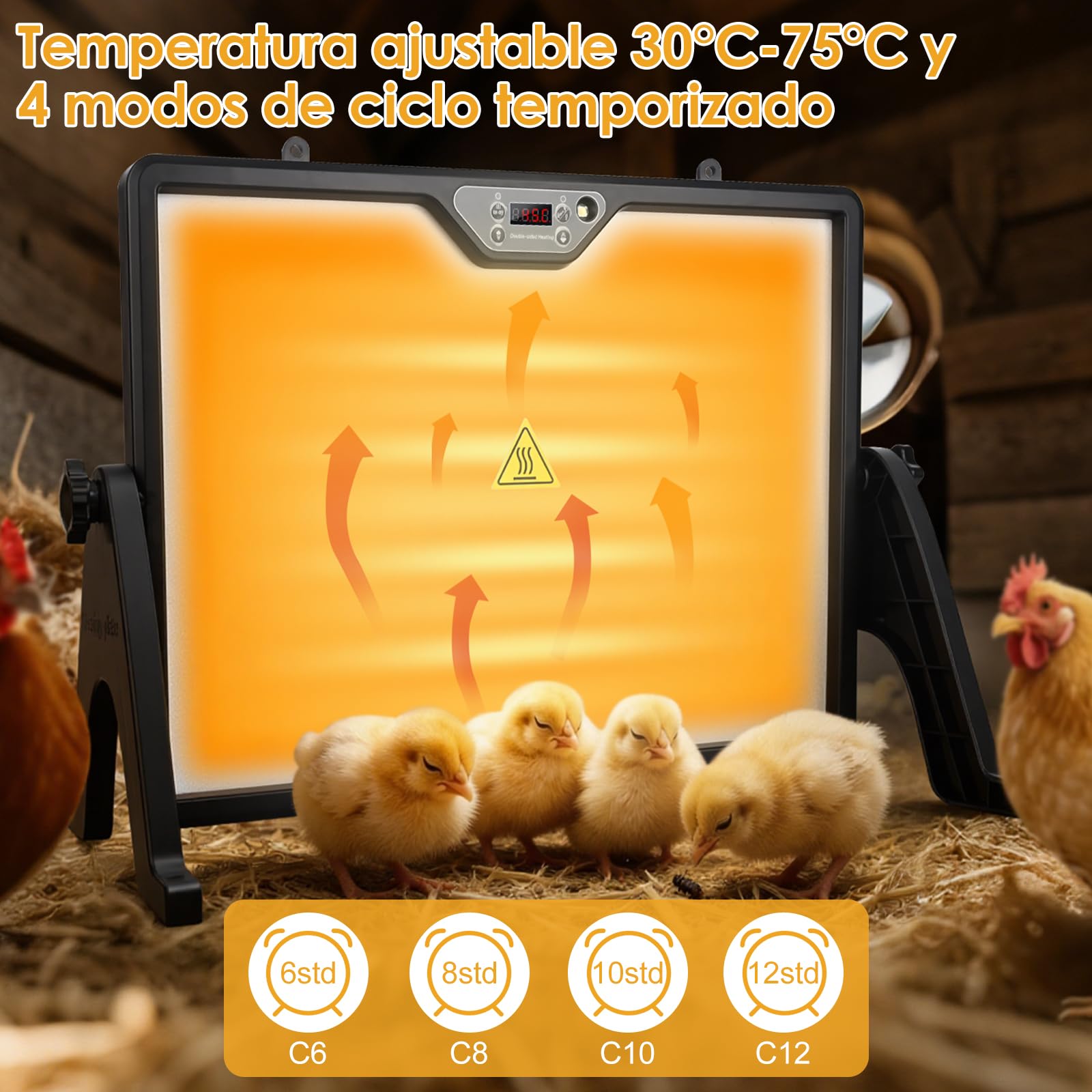 180W Calentador para Gallinero,Criadora de Pollitos,35℃-75℃ Regulable Temperatura,Control Temporizador Calefacción,Calefacción Gallinero Doble Cara con Iluminación,con Contro Remoto