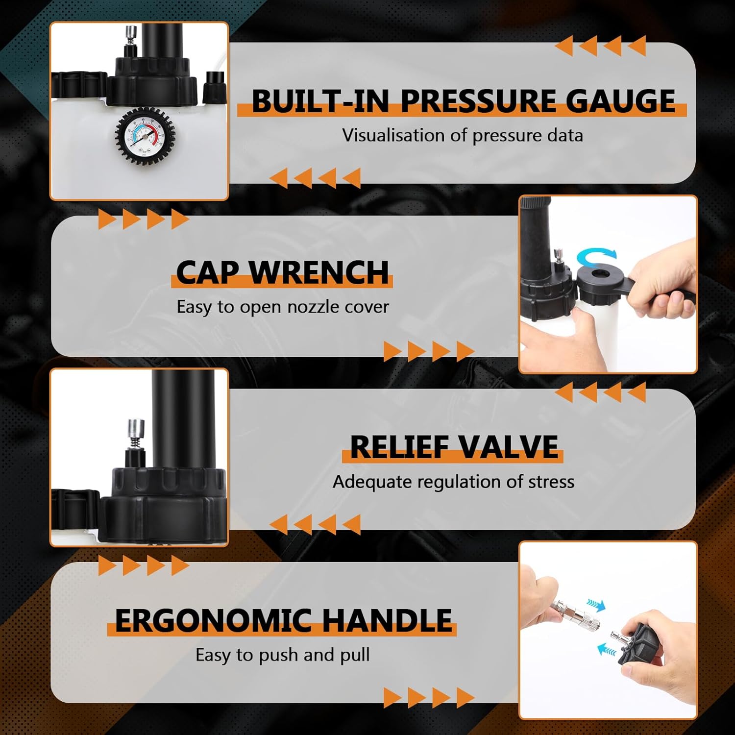 OURANTOOLS 3L Brake Bleeder Kit, Pressure Master Cylinder Bleeding Tool with 1L Catch Bottle & 5 Master Cylinder Adapters, One Man Professional Brake Bleeder Kit for Car,Truck and Clutch System