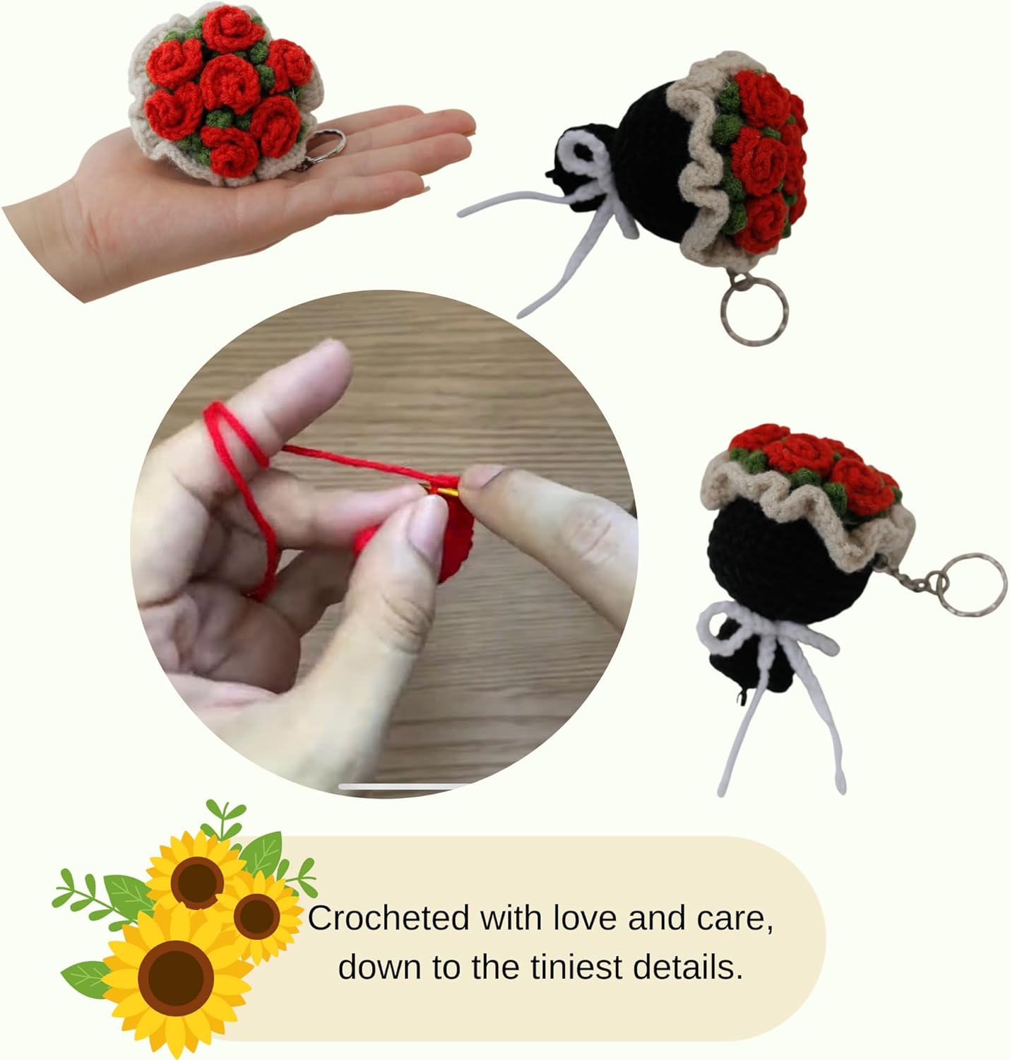 Mini Crochet Flowers Bouquet Keychain, Knitted Flower - Mothers Day Valentines Gifts for Women Mom Wife - Image 5