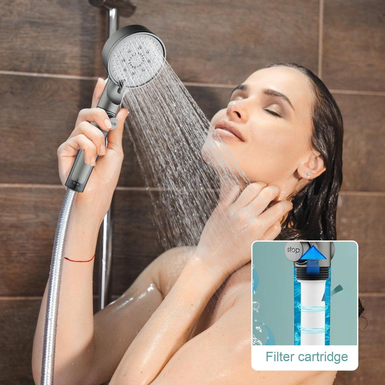 Soffione doccia filtrato | Soffione doccia filtrato a 5 modalità con palmare | Rubinetto spruzzatore regolabile per bagno, camper, casa, palestra, appartamento all'aperto dormitorio