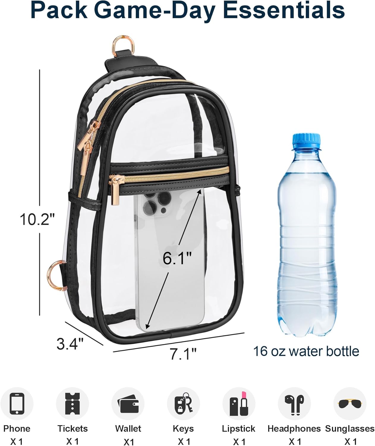 PACKISM Clear Sling Bag Stadium Approved - Clear Bag for Stadium Events & Holographic Bag for Music Festivals Jacquard Strap - Image 5