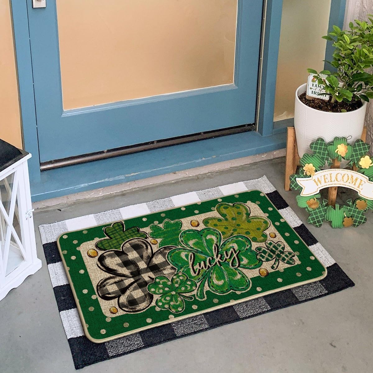 Artoid Mode Shamrock Polka Dot St. Patrick's Day Doormat, Home Decor Low-Profile Switch Rug Door Mat Floor Mat for Indoor Outdoor 17x29 Inch