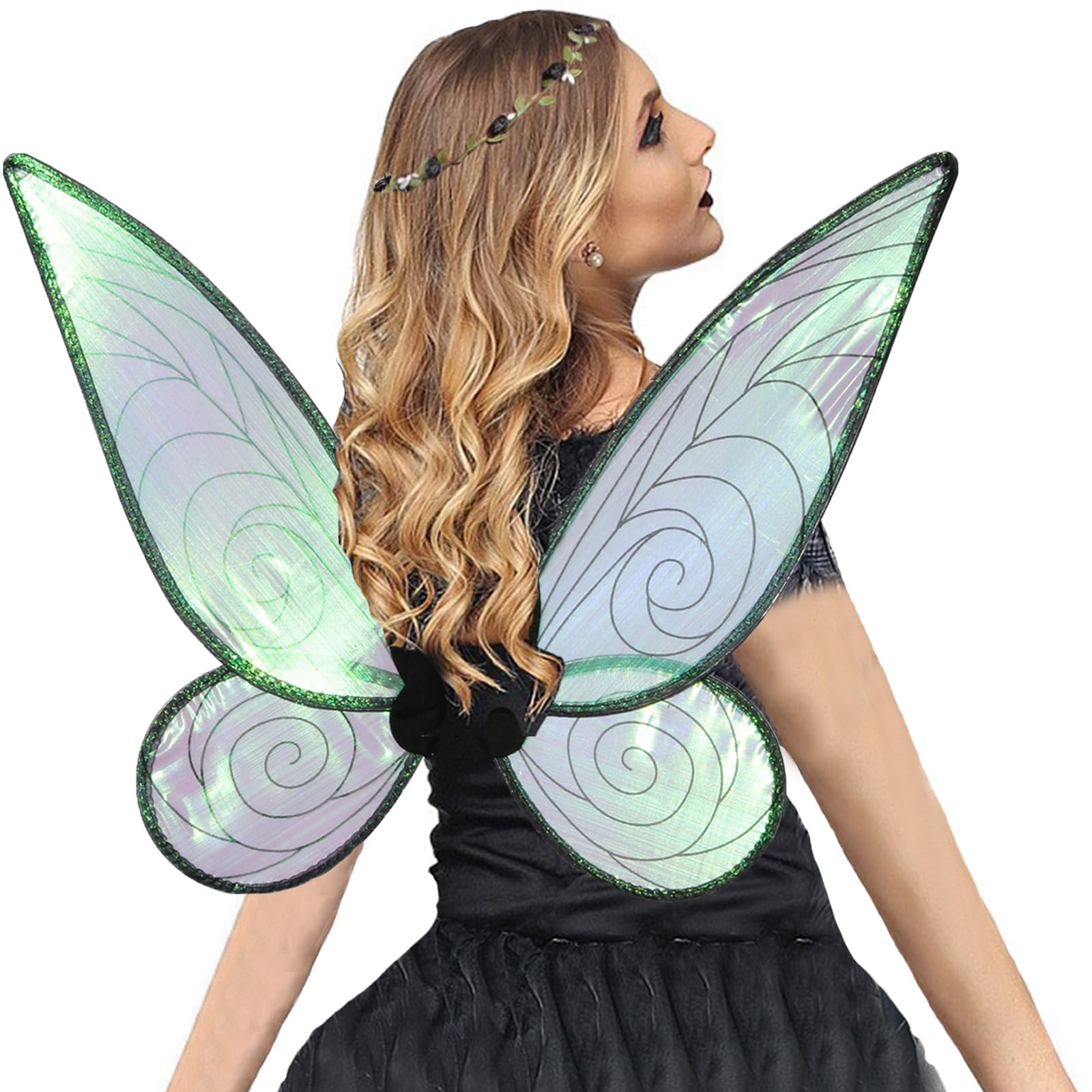 Fairy Wings for Adults, Butterfly Wings for Women Girls, Halloween Costume Angel Wings with Headband Elf Ears Dress Up Cosplay Party