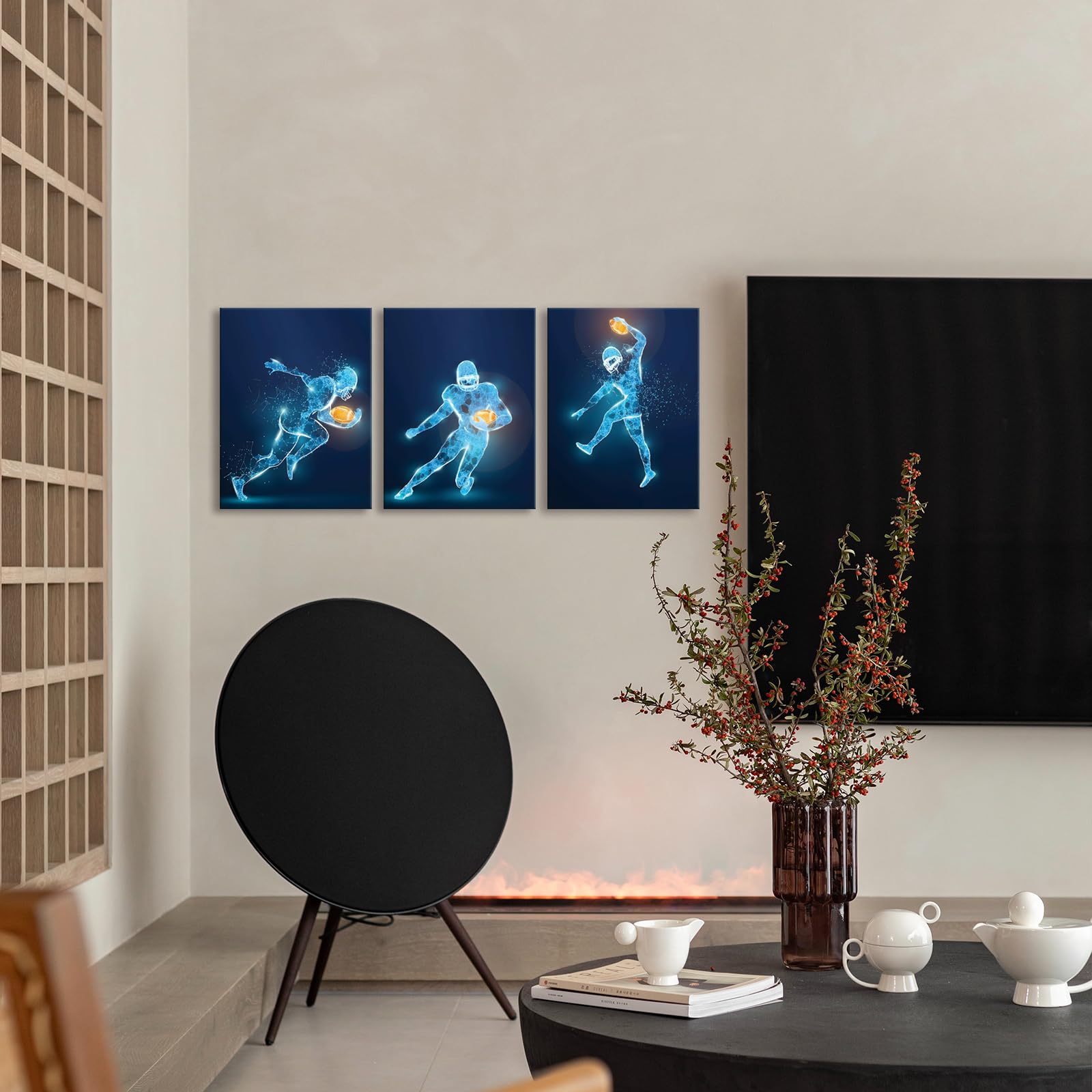 Set di 3 stampe artistiche da parete a raggi X, con cornice, poster con foto di calcio, stampe artistiche da parete su tela, decorazione per la stanza dello sport, per uomini, bambini, adolescenti,