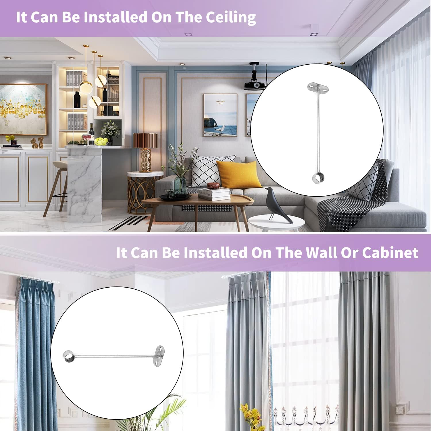 MroMax Curtain Rod Ceiling-Mount Bracket 25mm/1Inch Closet Rod Bracket Stainless Steel Rod End Supports for Bedroom Closet, Clothes Pole, Bathroom and Living Room Curtain Rod 2Pcs
