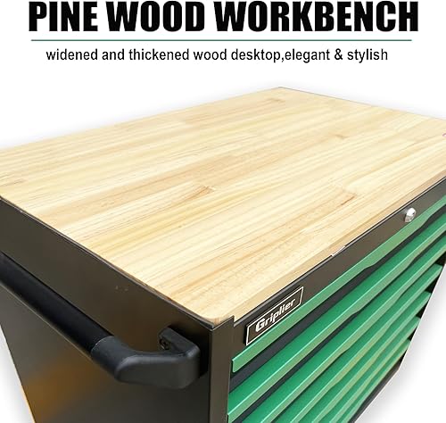 Miniatura 7 de Cofre de herramientas de 7 cajones con parte superior de madera, 31.3 pulgadas de ancho x 18.9 pulgadas de profundidad x 32.3 pulgadas de alto,