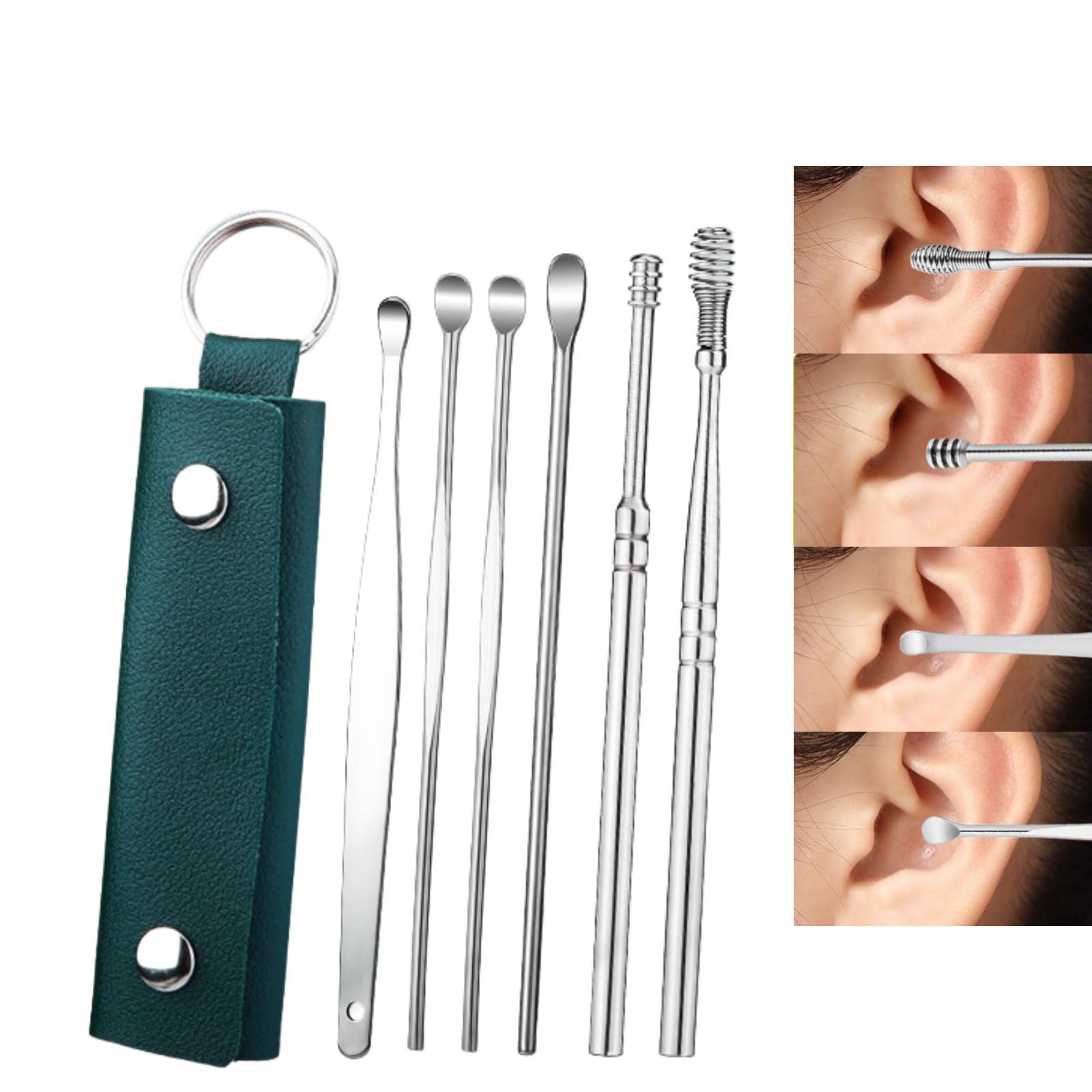 6pcs Ear Wax Removal Kit,Stainless Steel Ear Pick Earwax Remover Tool,Ear Cleansing Tool Set,Earwax Removal Kit Cleaning Kit with Portable Bag,Reusable Ear Curette Wax Removal Set for Daily Use