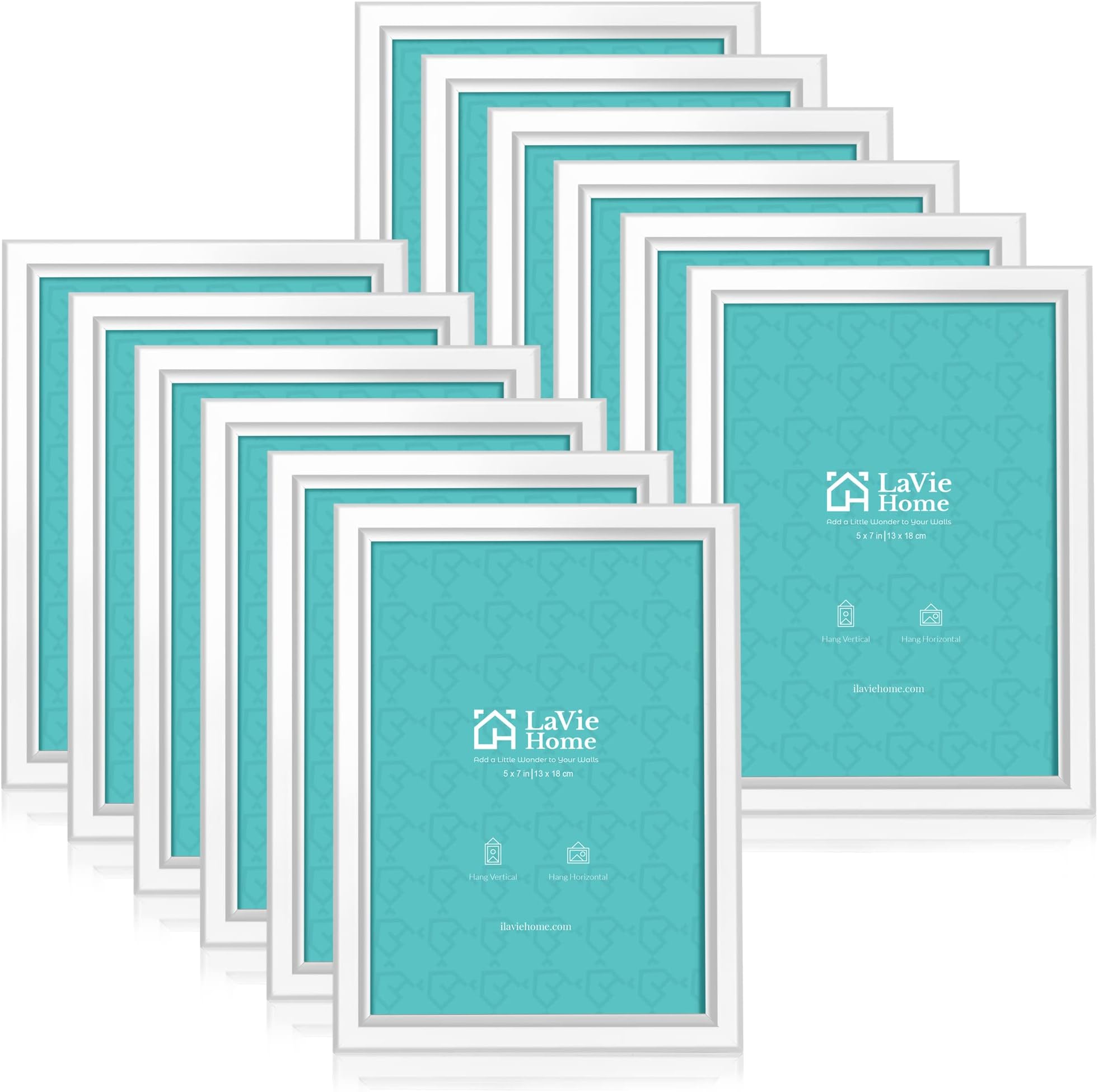 LaVie Home 5x7 Picture Frames (12 Pack, White) Simple Designed Photo Frame with High Definition Glass for Wall Mount & Table Top Display, Set of 12 Classic Collection