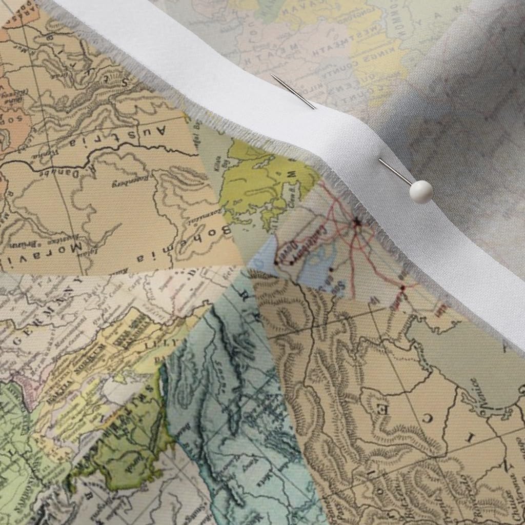 Spoonflower Fabric - World Map Old America Printed on Organic Cotton Sateen Fabric by The Yard - Sewing Quilting Apparel Home Decor